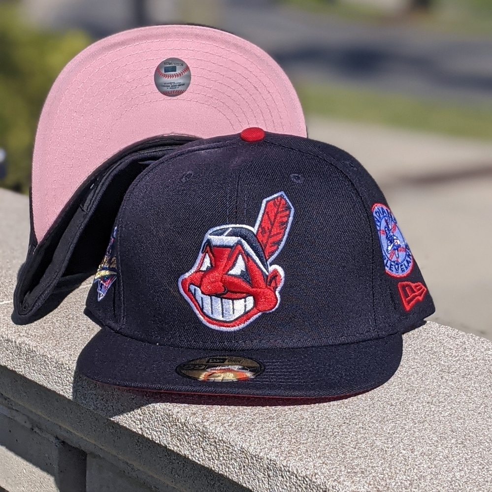 Custom Navy Blue Cleveland Fitted w/ Pink UV (VARIOUS SIZES)